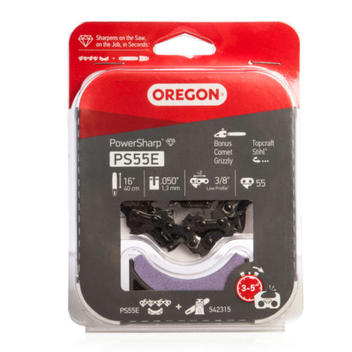 Oregon 16" PowerSharp 3/8″ Low Profile .050″ (1.3mm) Chainsaw Chain (55DL) + Stone PS55E (for Stihl)