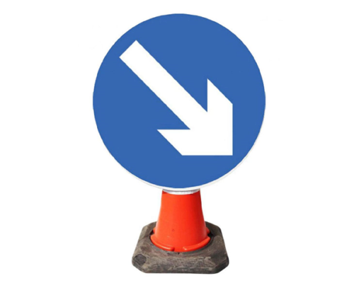 Quazar Blue Arrow Keep Left/Right Cone Sign Universal Fit