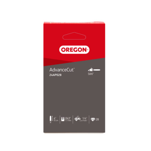 Oregon 4" AdvanceCut Semi Chisel 1/4" Low Profile .043" (1.1mm) Chainsaw Chain 24AP028E - 28 Drive Links (fits GTA 26)