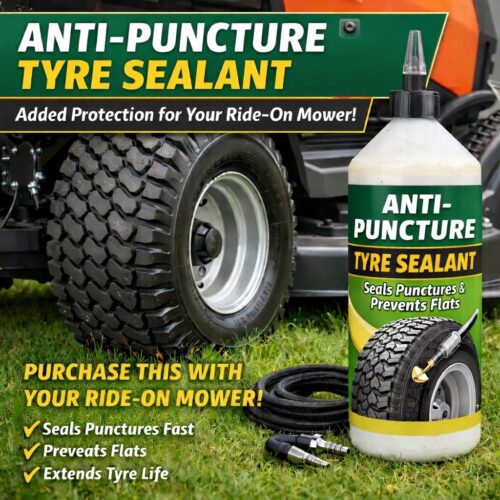 Add Anti-Puncture Tyre Sealant (Purchase with your Ride-On Mower)